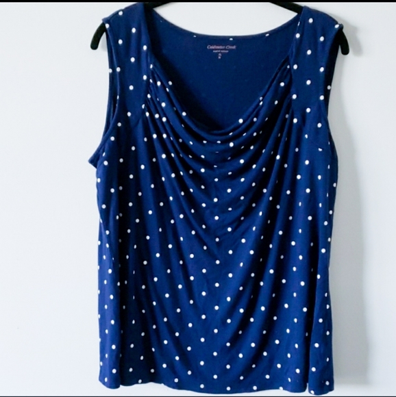 Coldwater Creek Tops - Coldwater Creek EUC Navy Polka Dot Tank